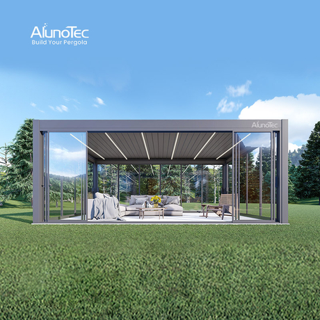 Moderner DIY wasserdichter Lamellendach-Bioklima-Pavillon für den Außenbereich, kommerzielles Hochleistungsgewächshaus, Deck- und Terrassenbauer