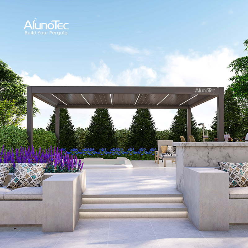 Schwere Struktur, Standardgröße, anpassbar, Pergo-M8, bioklimatische Pergola, Aluminium-Überdachung, Pavillon-Dach-Set für den Außenbereich, Sonnenlamellen, Terrassendächer 