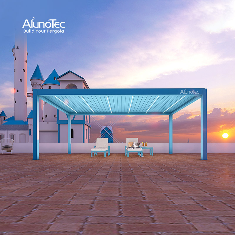 Schwere Struktur, Standardgröße, anpassbar, Pergo-M8, bioklimatische Pergola, Aluminium-Überdachung, Pavillon-Dach-Set für den Außenbereich, Sonnenlamellen, Terrassendächer 
