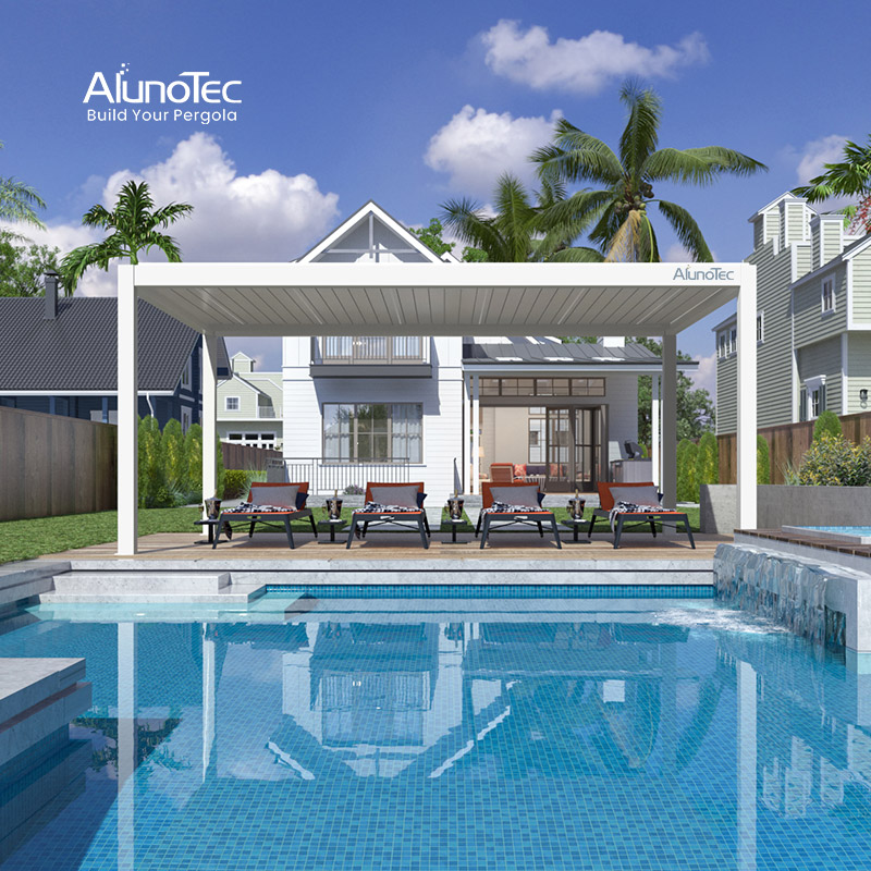 Schwere Struktur, Standardgröße, anpassbar, Pergo-M8, bioklimatische Pergola, Aluminium-Überdachung, Pavillon-Dach-Set für den Außenbereich, Sonnenlamellen, Terrassendächer 