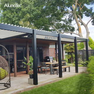Chinesischer automatischer Terrassen-Gartenpavillon, elektrische Pergola, Aluminium-Öffnungsdach 