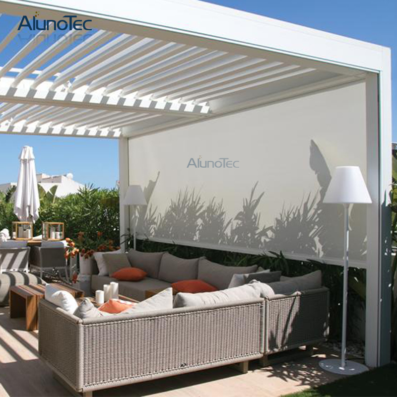 AlunoTec winddichte, motorisierte Insektenschutzrollos für den Außenbereich, Sichtschutz mit Reißverschluss für Aluminium-Pergola