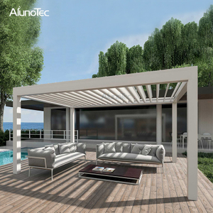 Verstellbare, faltbare Pergola-Terrassenabdeckung mit Lamellen und Vorhang
