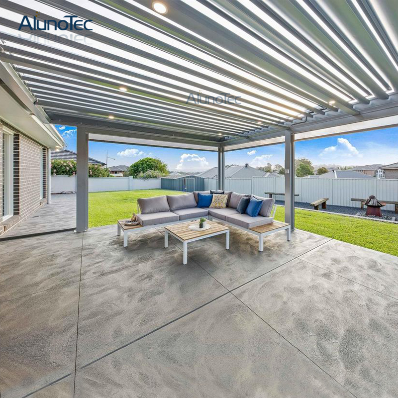 Maßgeschneiderte Pavillon-Pergola-Abdeckung mit Lamellen, elektrisch, wasserdicht, Aluminium-Pavillon