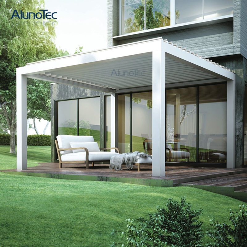 AlunoTec Elektrisches Aluminium-Pergola-Dachsystem für den Außenbereich, Sonnenschutz-Lamellenpergola für den Garten 