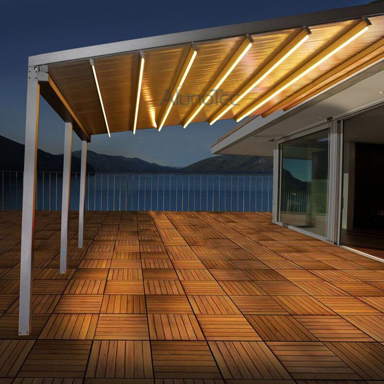 Einziehbare PVC-Markise aus Aluminium mit Sonnenschutz für Pergola