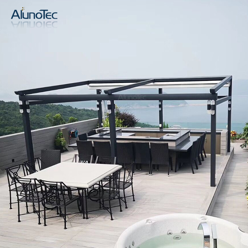 Motorisiertes, einziehbares PVC-Dachpavillon, Faltdach von AlunoTec mit Sichtschutz