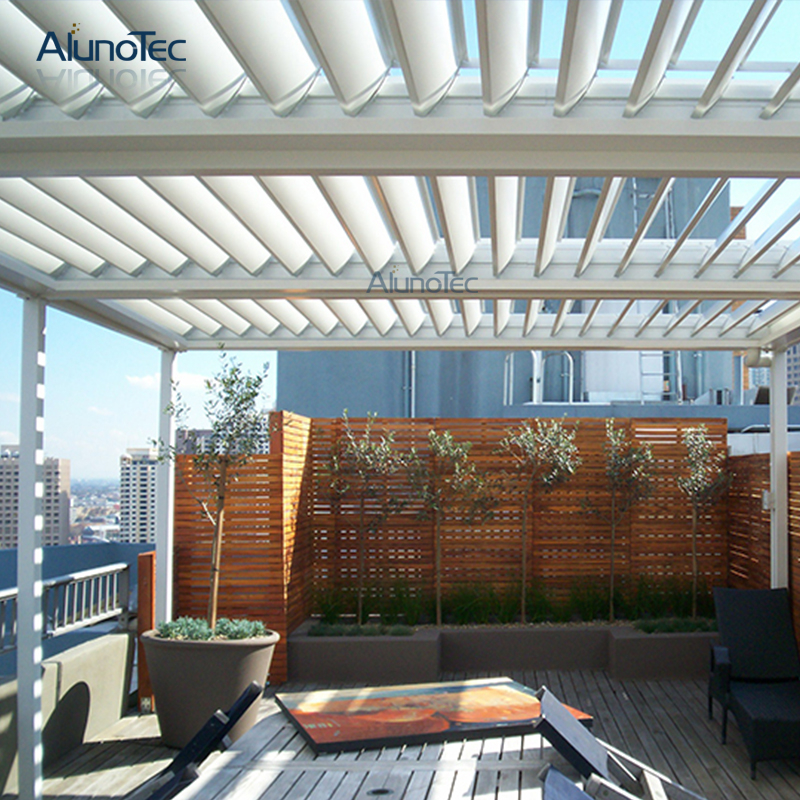 Maßgeschneiderte motorisierte Outdoor-Pavillon-Bausätze aus Aluminium mit verstellbarem Lamellendach und Pergola 
