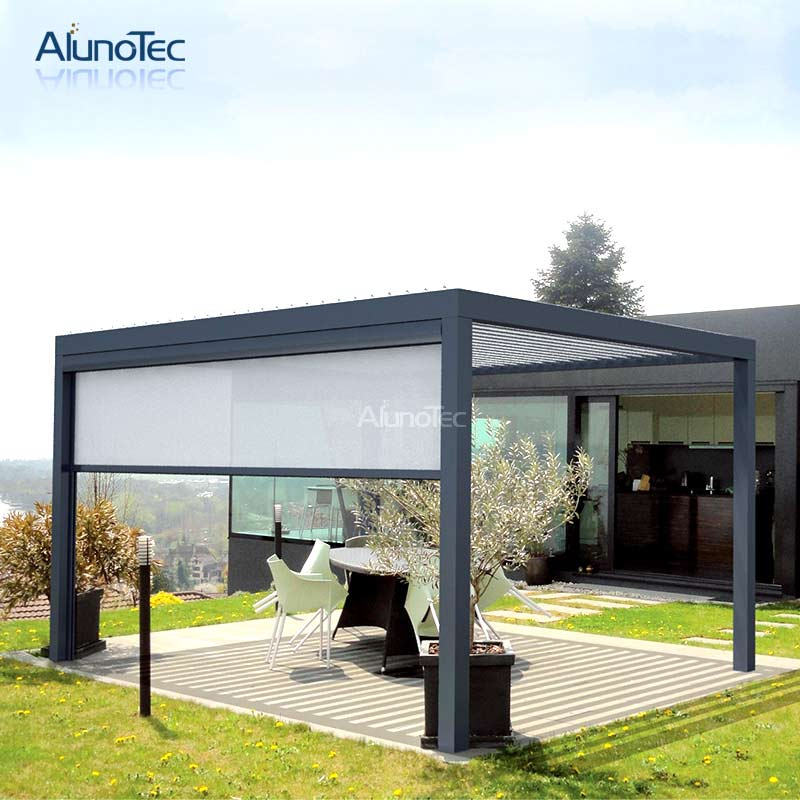 Moderner Gartenpavillon aus Aluminium mit elektrischer Öffnung und Schließung des Terrassen-Pergola-Dachs