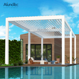 Maßgeschneiderte motorisierte Outdoor-Pavillon-Bausätze aus Aluminium mit verstellbarem Lamellendach und Pergola 