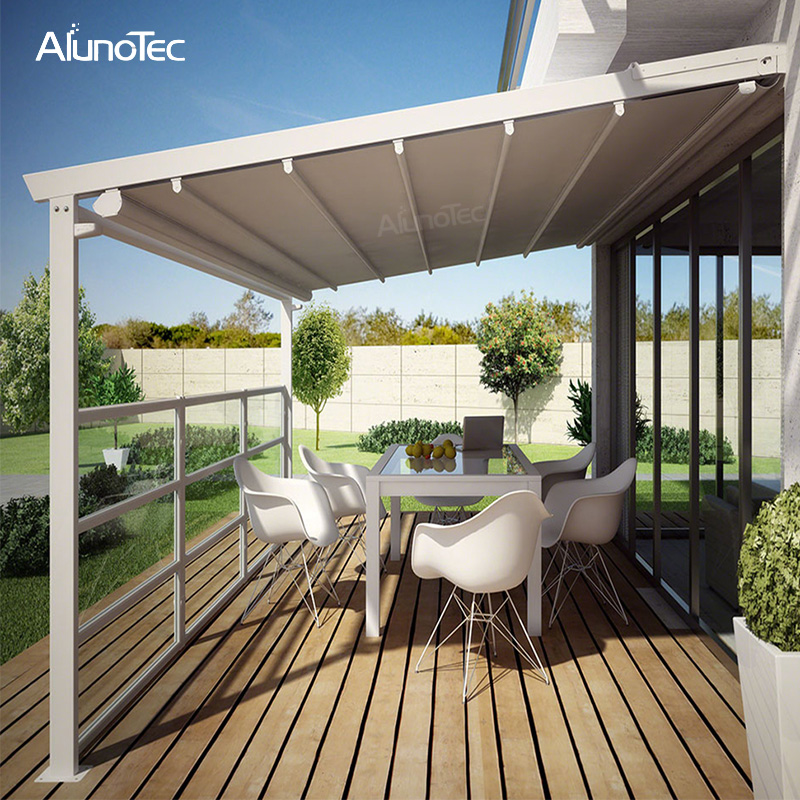 Elektrische Markise, Aluminium-Pergola, PVC, einziehbares Dach mit LED-Leuchten