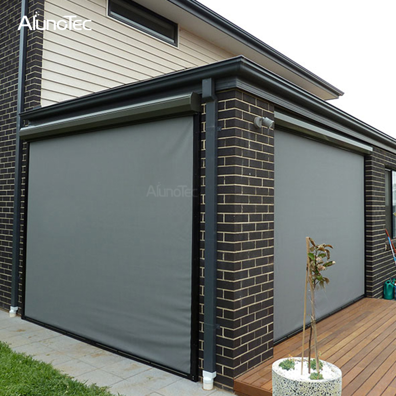 AlunoTec winddichte, motorisierte Insektenschutzrollos für den Außenbereich, Sichtschutz mit Reißverschluss für Aluminium-Pergola