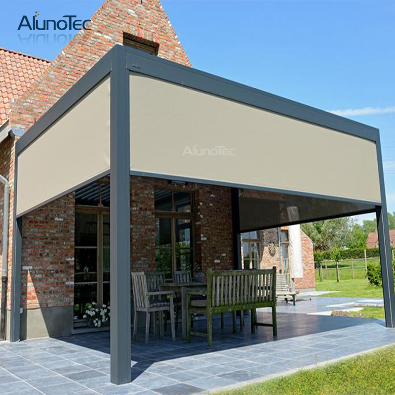 AlunoTec winddichte, motorisierte Insektenschutzrollos für den Außenbereich, Sichtschutz mit Reißverschluss für Aluminium-Pergola