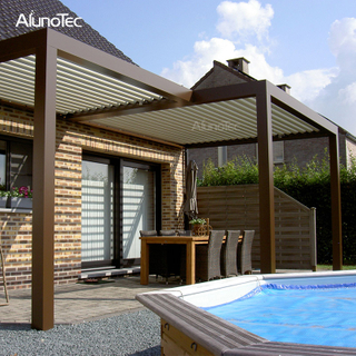 Bioklimatischer Aluminium-Pavillon mit motorisiertem Pergola-Lamellendach für Schwimmbad 