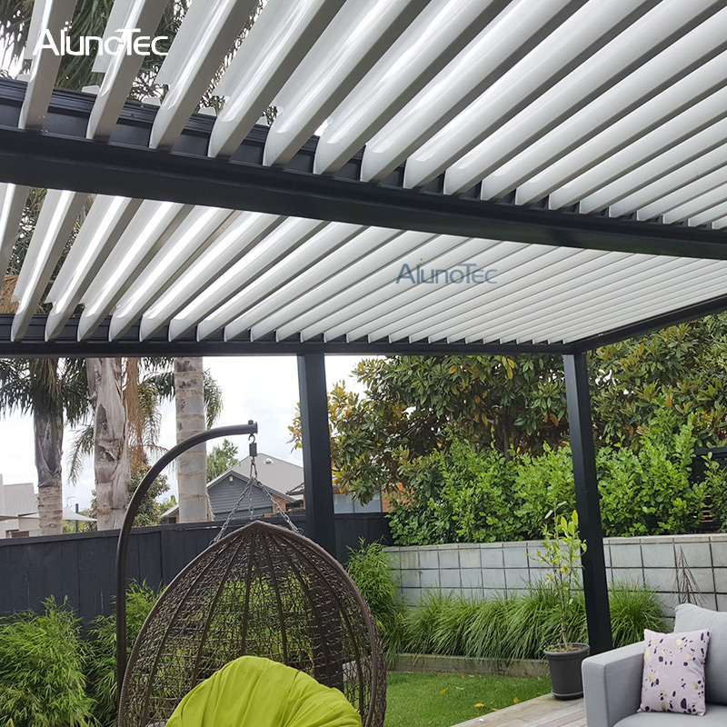 Chinesischer automatischer Terrassen-Gartenpavillon, elektrische Pergola, Aluminium-Öffnungsdach 
