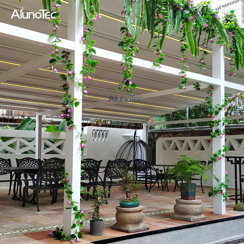 Wasserdichte, einziehbare Pergola-Abdeckung aus Aluminium, Schatten für Pavillon für Restaurant