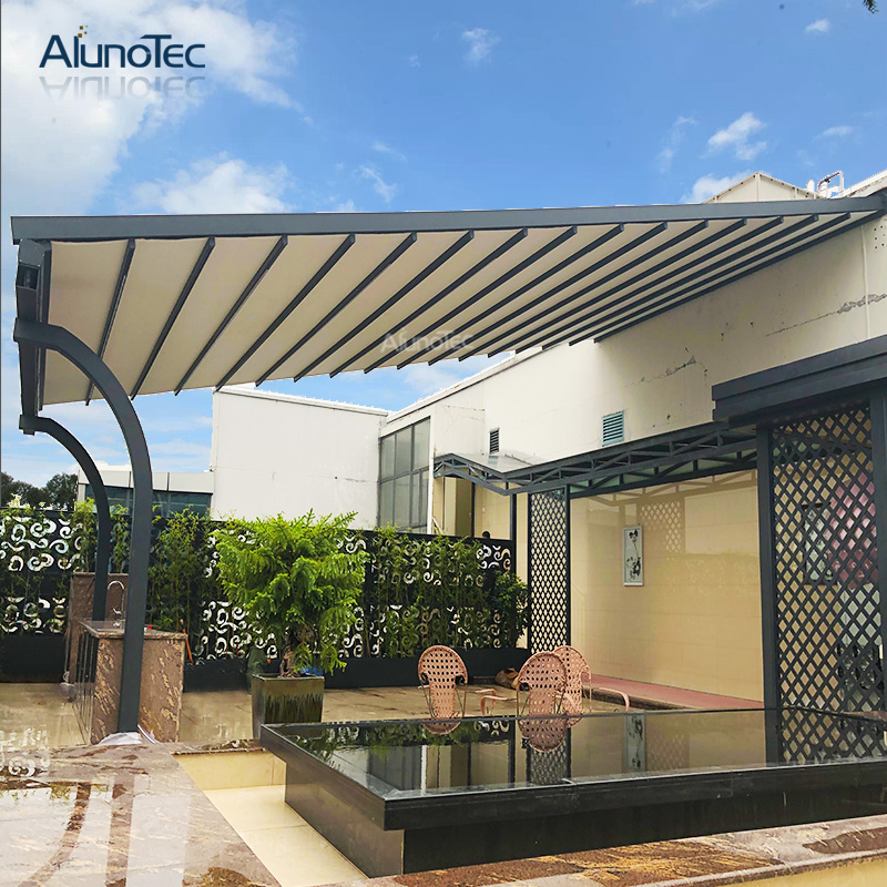 China House Roof Elektrische faltbare PVC-Markisen mit LED-Leuchten 