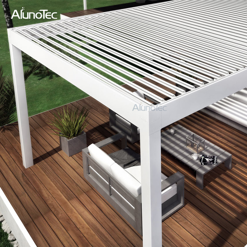 Passen Sie die Pergola mit verstellbaren Aluminiumlamellen für den Außenbereich individuell an