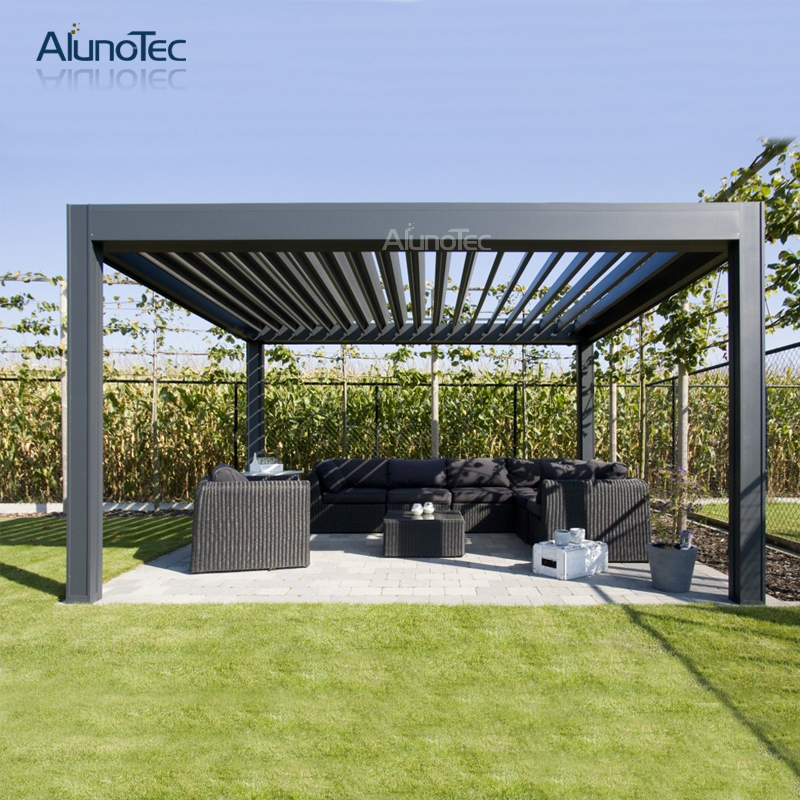 Maßgeschneiderte Pavillon-Pergola-Abdeckung mit Lamellen, elektrisch, wasserdicht, Aluminium-Pavillon