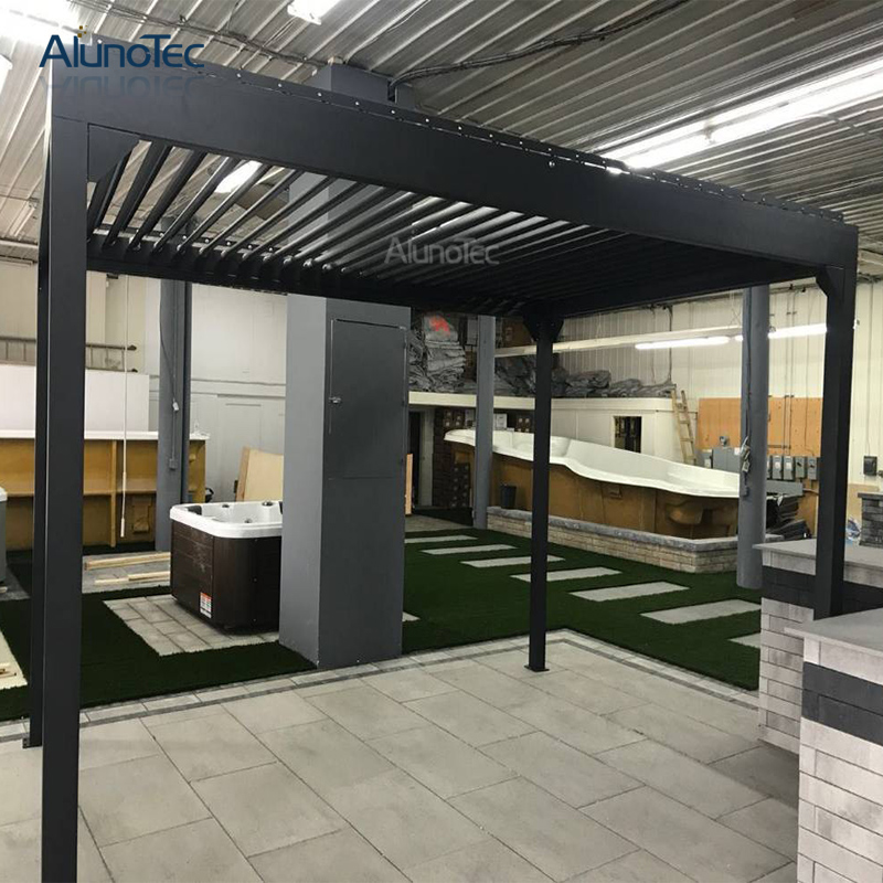 Freistehender Pavillon, Terrassendachabdeckung, moderne Aluminium-Pergola mit manueller Kurbel
