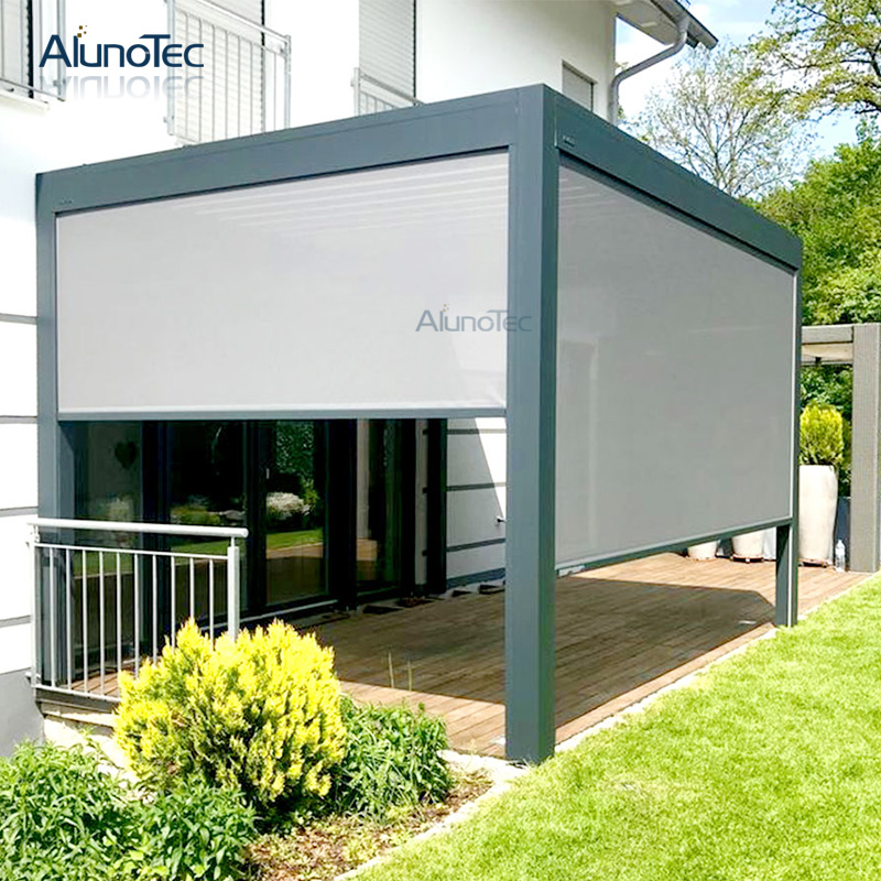 Aluminium-Seitenrahmen, CNC-Laserschnitt, dekorative Seitenjalousien, Anzugsrollo, Pergola-Seitenschutz für den Außenbereich 