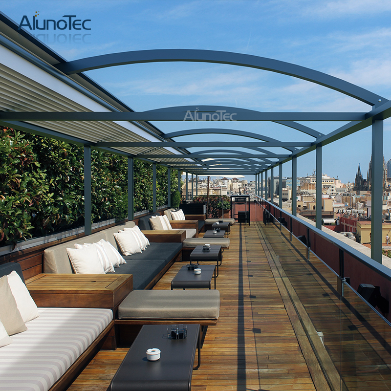 AlunoTec Outdoor-Markise, Metallpavillon, Aluminium-Markise mit LED-Leuchten