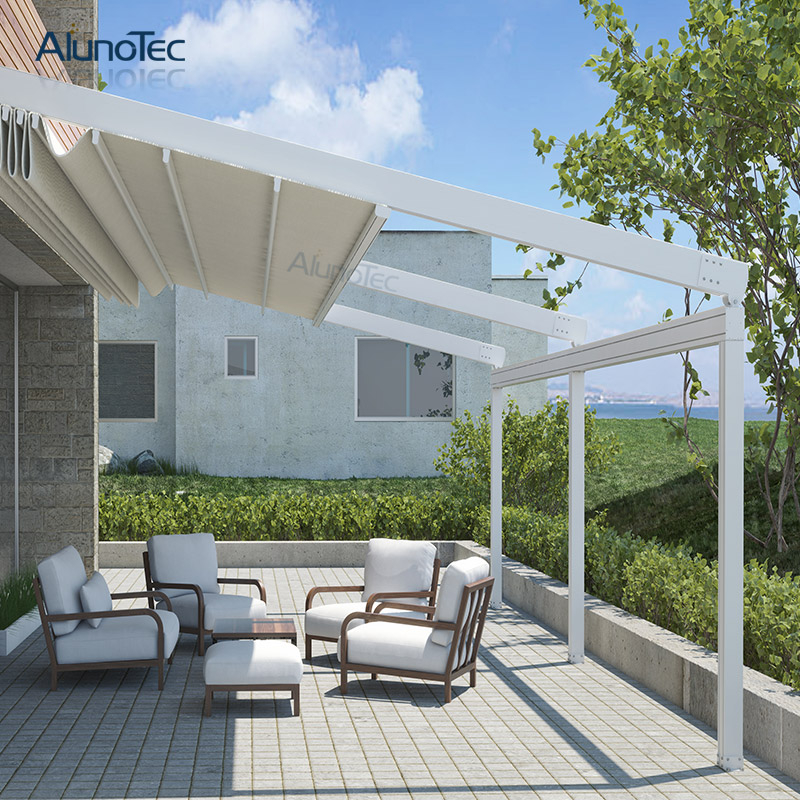 Elektrische Markise, Aluminium-Pergola, PVC, einziehbares Dach mit LED-Leuchten