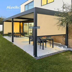 Schattenpavillon, wasserdichte Markise, motorisiertes Pergoladach im Garten