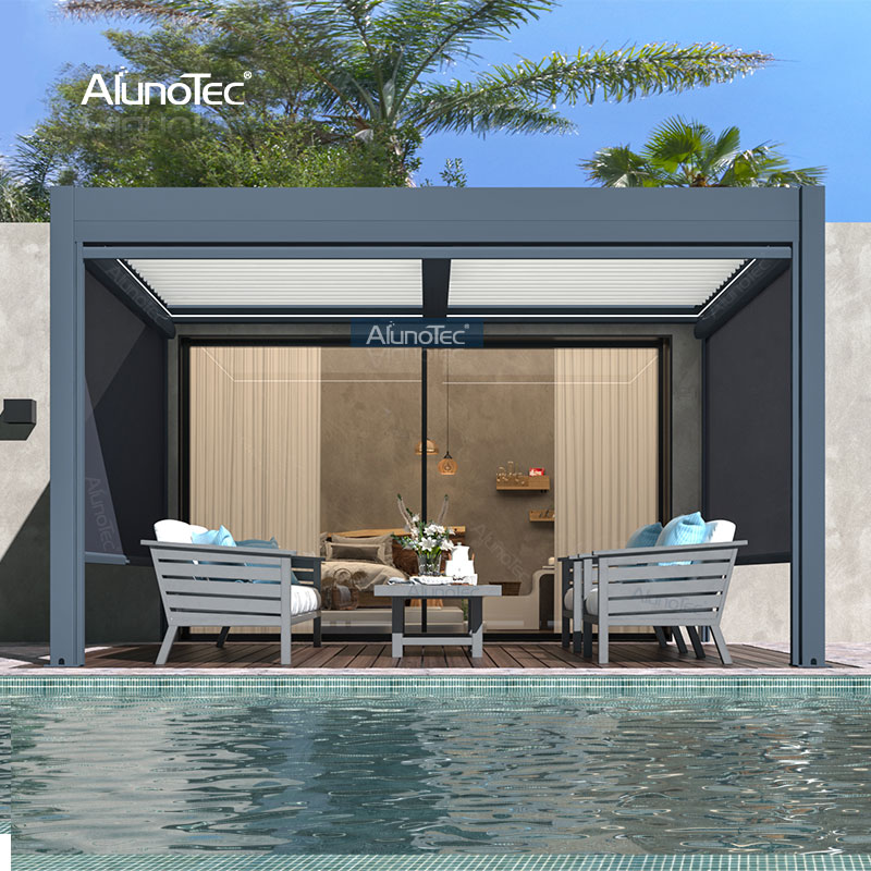 Schnelles Angebot: 3 Meter Breite, 4 Meter A-Pergola-Schließseitengröße, undurchsichtige Öffnungsdachsysteme