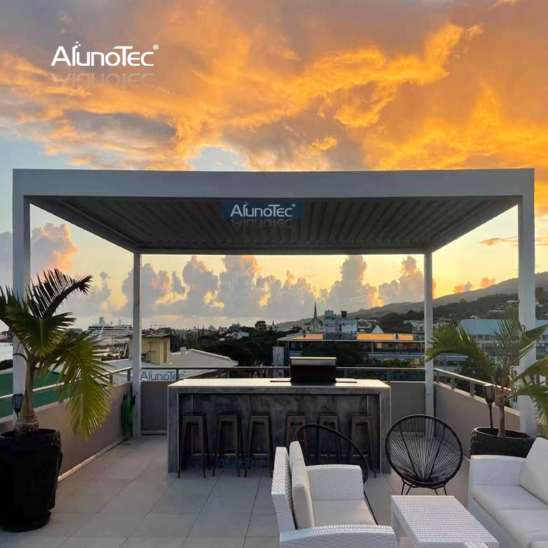 AlunoTec Elektrisches Aluminium-Pergola-Dachsystem für den Außenbereich, Sonnenschutz-Lamellenpergola für den Garten 