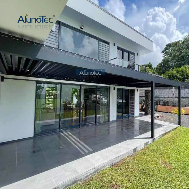 AlunoTec Elektrisches Aluminium-Pergola-Dachsystem für den Außenbereich, Sonnenschutz-Lamellenpergola für den Garten 