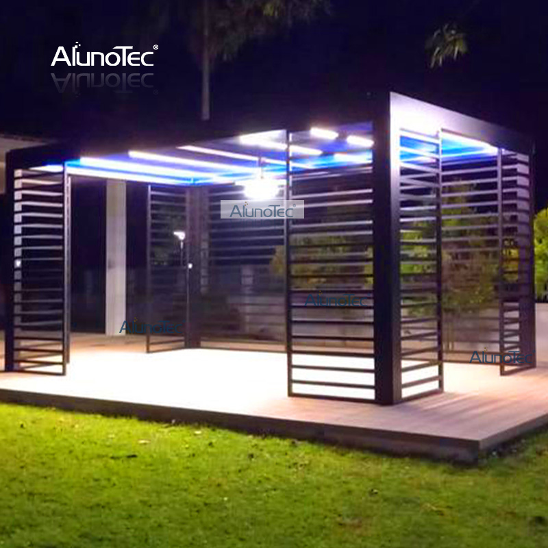 AlunoTec 12'x17' Angebautes Haus mit Lamellenpergola deckt einen Terrassenweg zu einem günstigen Preis ab