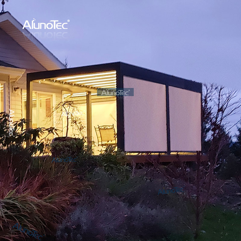 AlunoTec Automatischer moderner Terrassenpavillon für den Außenbereich, Aluminium-Pergola mit Öffnung und Lamellendach