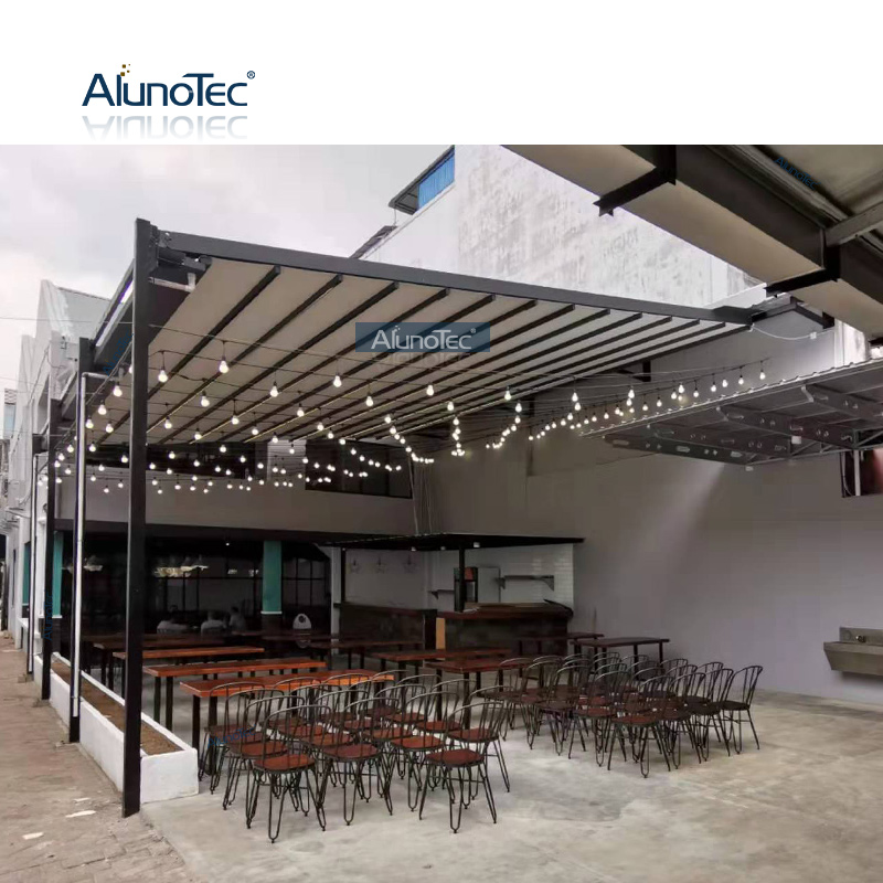 Outdoor-Aluminium-wasserdichtes PVC-Faltdach, einziehbares Pergola-Markisensystem mit LED-Leuchten