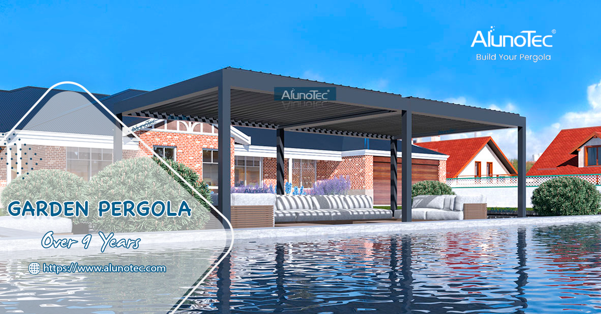 Die Aluminium-Gartenpergola von AlunoTec eignet sich für eine Vielzahl von Standorten im Freien.