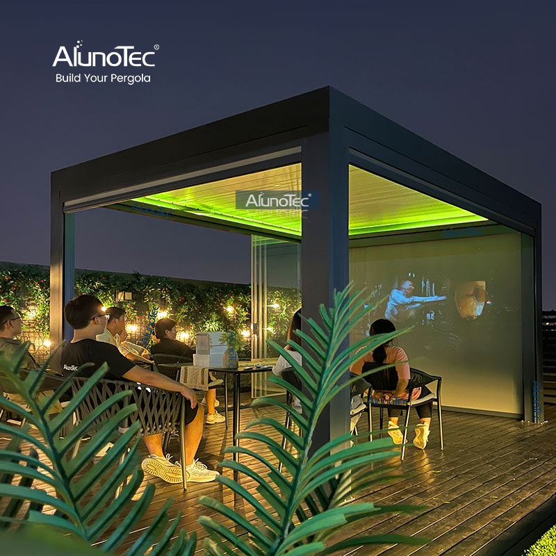 ALUNO 4x3 5x4 6x4m Grau Schwarz Terrassendeck Motorisierte Dachaußenpavillonstruktur 