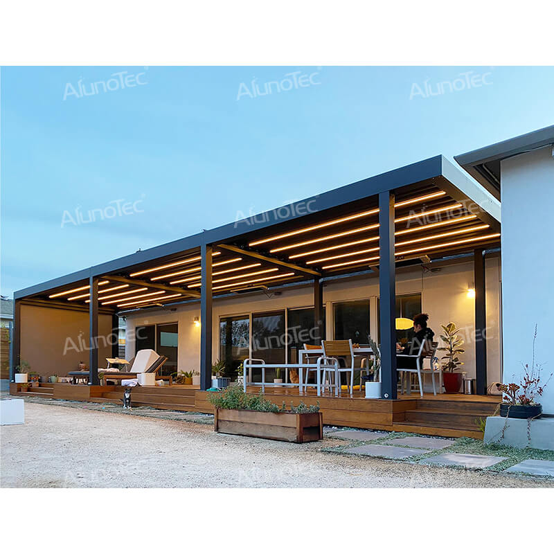Aluminium-Lamellenpavillon, wasserdicht, einziehbares Dach, motorisierte Pergola für den Außenbereich