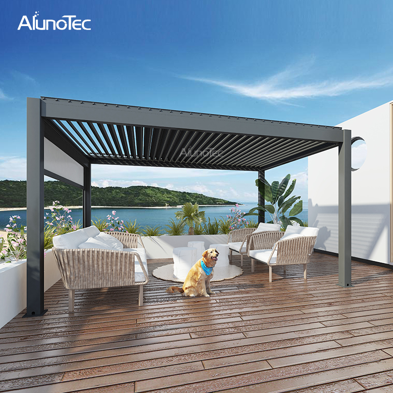 Wasserdichter Gartenpavillon für den Außenbereich, motorisierte Pergola-Aluminium-Lamellendachsysteme
