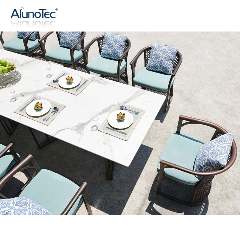 Luxuriöses, modernes Design-Gartenmöbel-Ess-Set, Outdoor-Rattanstühle für 10 Personen 