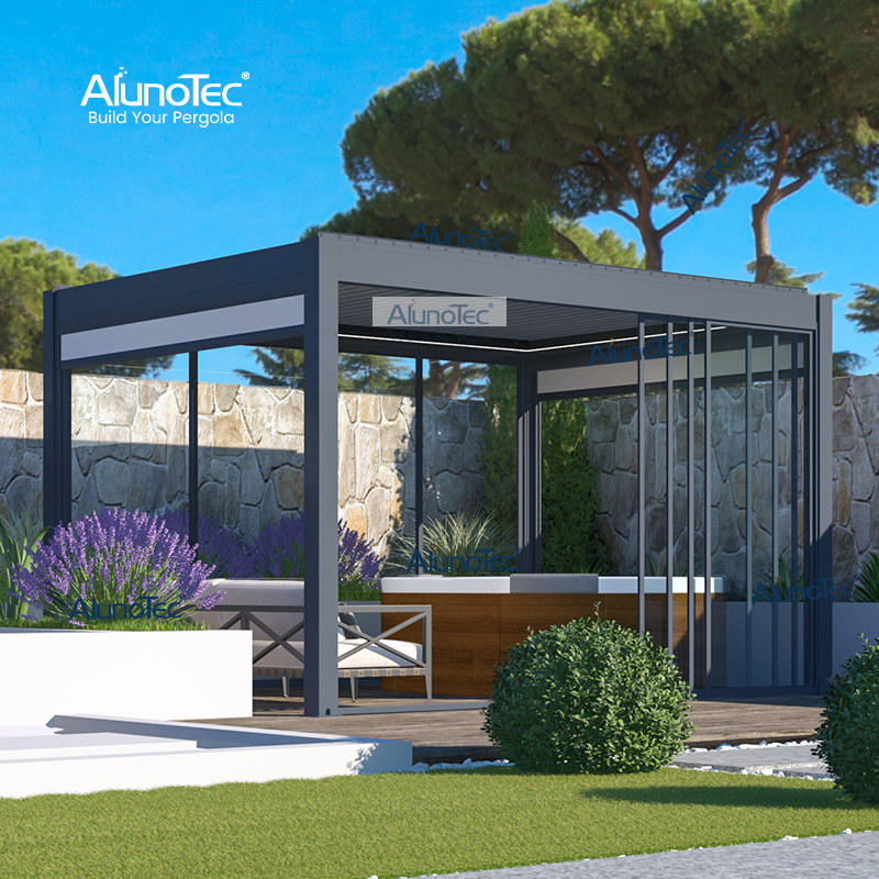 Standard-Sonnenschutz, manueller Pavillon, Außenöffnung, Dach, Lamellenpergola 3x4, mit verschiebbarem Reißverschluss