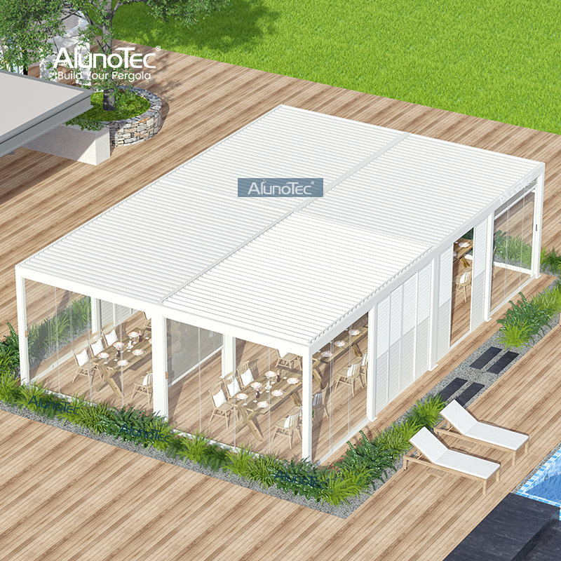 6x4m 20x45ft Hochleistungs-Lamellenpergola aus Aluminium mit Pulverbeschichtung und Entwässerungssystem