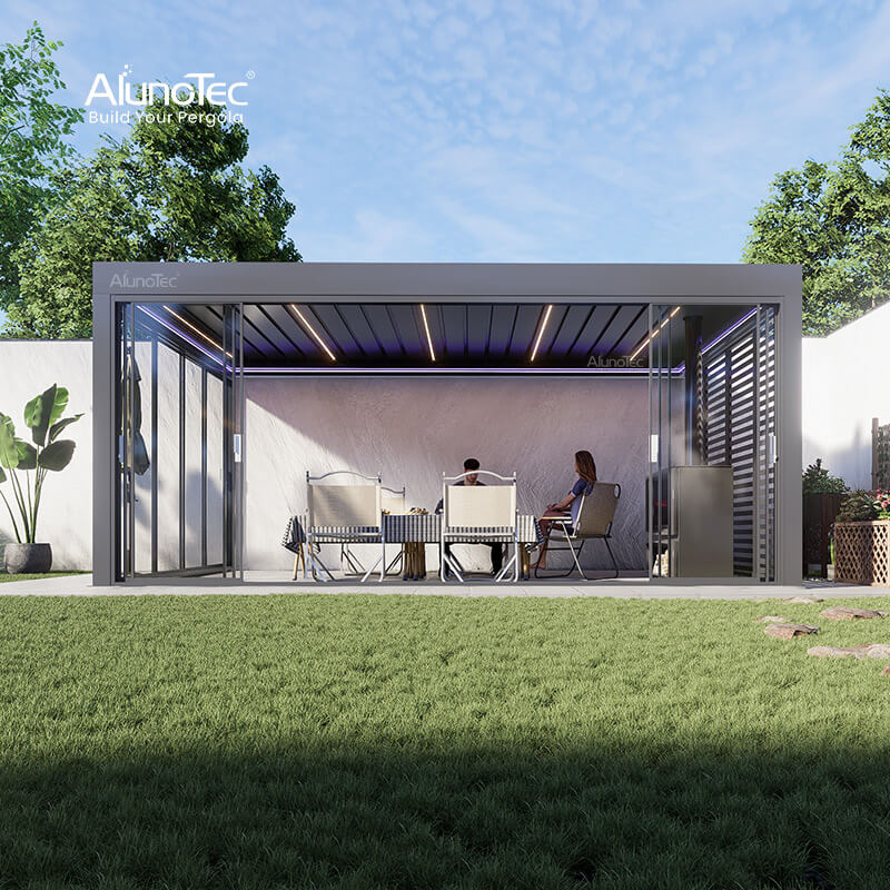 AlunoTec 6X7m 4 Pfosten Premium Wetterschutz benutzerdefinierte Größe Gery Freistehende Patio Garten Pergola
