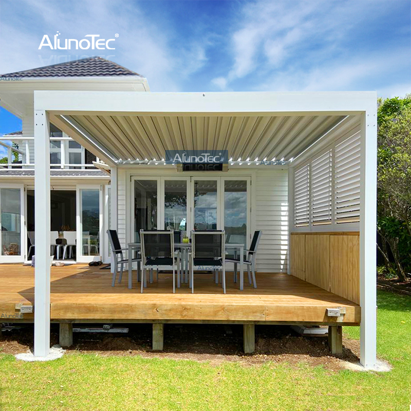 AlunoTec Manuell/motorisierter Garten-Sonnenschutz, Überdachung, Aluminium-Pavillon, regensichere Lamellen-Pergola mit LED