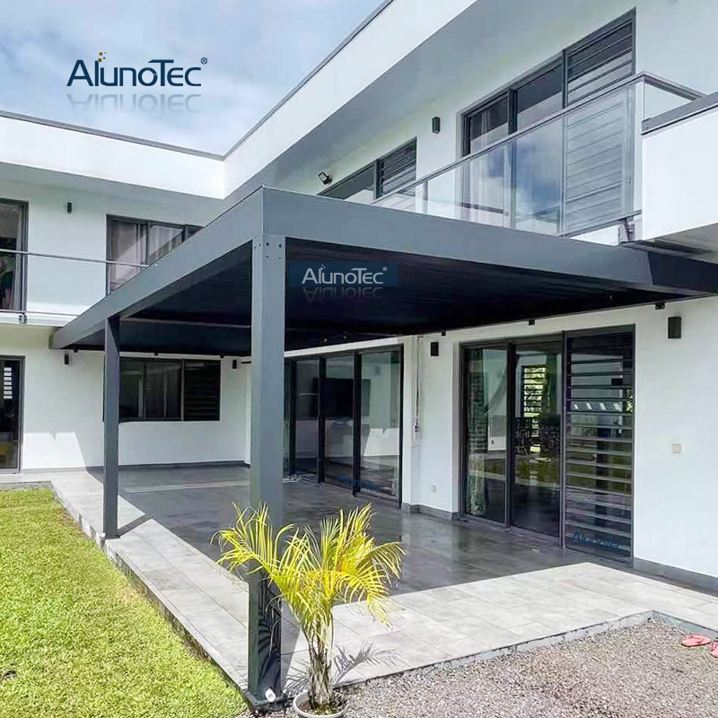 AlunoTec-Konfiguration Preisbereich Home Deck Aluminium-Pergola-Sichtschutzrollos mit Glasschiebetüren
