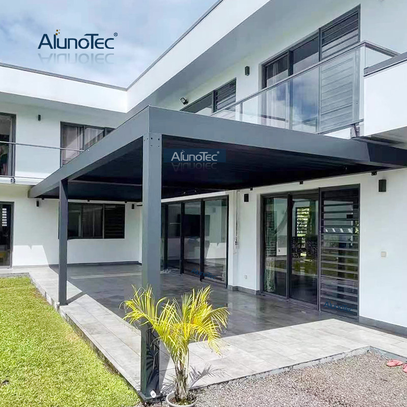 AlunoTec-Konfiguration Preisbereich Home Deck Aluminium-Pergola-Sichtschutzrollos mit Glasschiebetüren