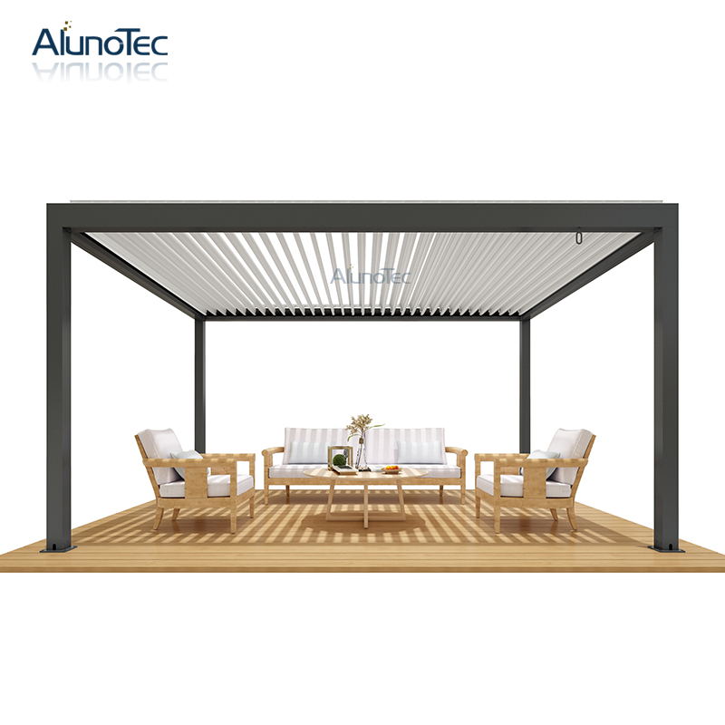 Leichter Großhandel Balkon Pergola Aluminium Outdoor Manuelle Öffnung Dachjalousie Aluminium Pavillon