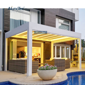 Elektrisches Zelt, einziehbare Markise, wasserdichte Aluminium-Pergola mit LED-Licht und Säule