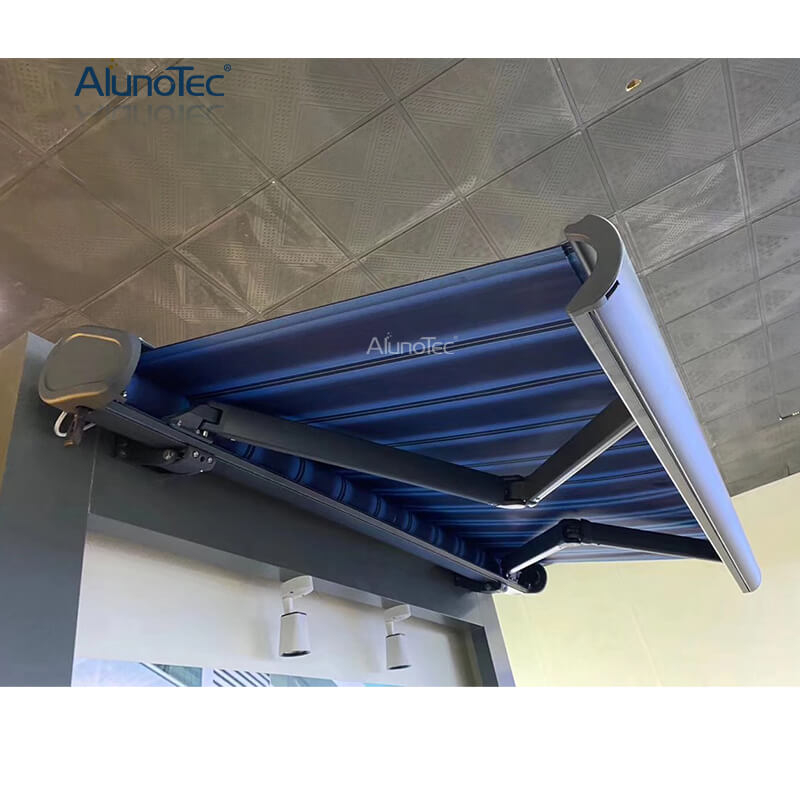 AlunoTec winddichte, motorisierte, einziehbare Pergola-Pavillon-Kassettenmarkise, klappbares Armdach, Vollkassetten-Markise