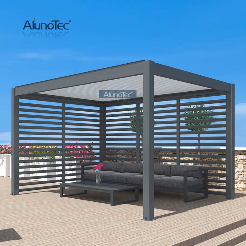 AlunoTec Factory Direct Price Motorisierte/manuell bedienbare Aluminium-Lamellendach-Gartenpavillon, wasserdichte Outdoor-Pergola 