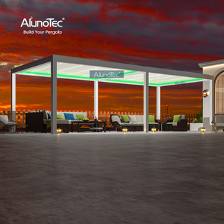 AlunoTec Backyards Hot Tubs Decks Gardens Schwarzgraue Pergola mit RGB-Licht